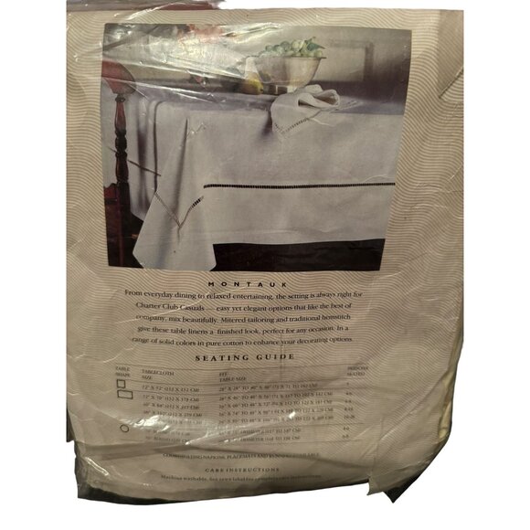 Charter Club Cotton  90" Round Cream Hemstitch Tablecloth - Picture 8 of 9